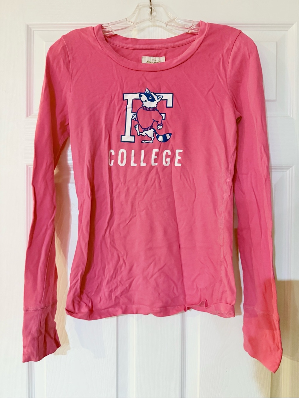 Abercrombie & Fitch Y2K F College Mascot Pink Long Sleeve Tee M